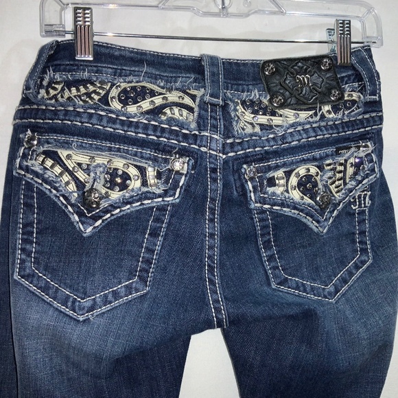 COPY - Miss Me Easy Boot jeans Sz 26 bling embellished button flap pockets - Picture 1 of 15